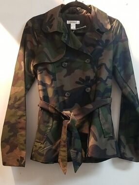 Revamped Women's Camouflage Trench Coat - Green, Brown, Black